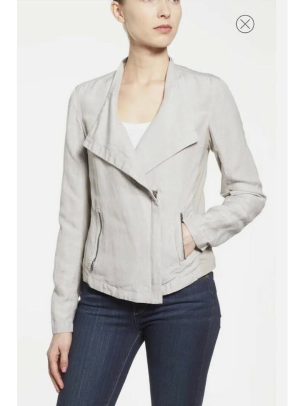 Nic + Zoe Sundown Linen Blend Moto Jacket Medium Ash Gray Lightweight Zip Up